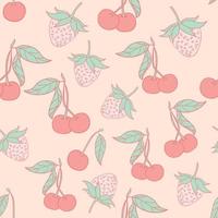 Cherry and strawberry seamless pattern design. Beautifull tropical berries seamless pattern design. Tropical fruites and leaves seamless pattern background. vector