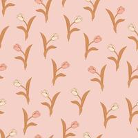 Tulip flowers and leaves seamless pattern background. Nature wrapping paper or textile design. Beautiful print with hand-drawn flower. vector