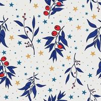 Seamless Christmas pattern with spruce branches. berries and stars. Vector illustration.