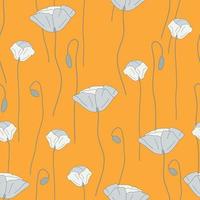 Modern wild flowers seamless pattern design. Seamless pattern with spring poppy flowers and leaves. Hand drawn background. floral pattern for wallpaper or fabric. Botanic Tile. vector