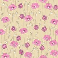Modern wild flowers seamless pattern design. Seamless pattern with spring poppy flowers and leaves. Hand drawn background. floral pattern for wallpaper or fabric. Botanic Tile. vector