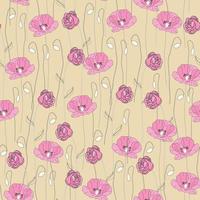 Modern wild flowers seamless pattern design. Seamless pattern with spring poppy flowers and leaves. Hand drawn background. floral pattern for wallpaper or fabric. Botanic Tile. vector