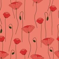 Modern wild flowers seamless pattern design. Seamless pattern with spring poppy flowers and leaves. Hand drawn background. floral pattern for wallpaper or fabric. Botanic Tile. vector