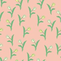 Tulip flowers and leaves seamless pattern background. Nature wrapping paper or textile design. Beautiful print with hand-drawn flower. vector