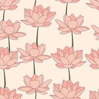 Water Lily repeat pattern design. Hand-drawn background. Botanical pattern for wrapping paper or fabric. vector