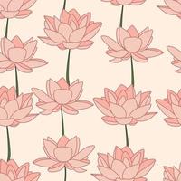 Water Lily repeat pattern design. Hand-drawn background. Botanical pattern for wrapping paper or fabric. vector