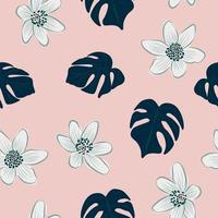 Modern tropical flowers seamless pattern design. Seamless pattern with spring flowers and leaves. Hand drawn background. floral pattern for wallpaper or fabric. Botanic Tile. vector