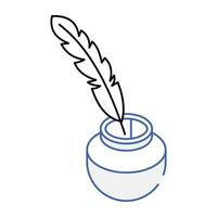 Easy to use isometric icon of quill pen vector