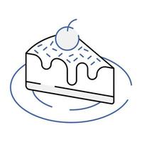An outline isometric icon of cake slice vector