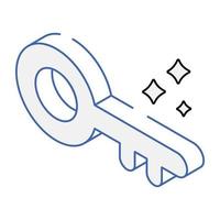 An icon of magic key in isometric style vector