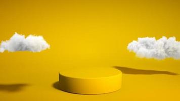 Yellow podium with cloud on yellow background. Product display stand. Insert your product. 3d rendering. photo