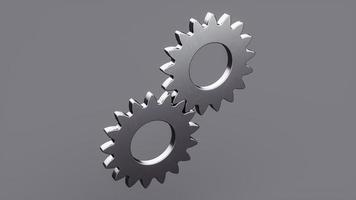 Metallic gear symbol on a gray background. 3D gear mechanism. 3D Rendering. photo