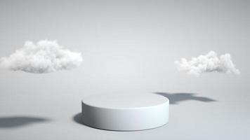 podio blanco con nubes sobre fondo blanco. soporte de exhibición del producto. inserte su producto. representación 3d foto