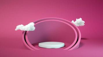 Pink podium with cloud on pink background. Product display stand. Insert your product. 3d rendering. photo