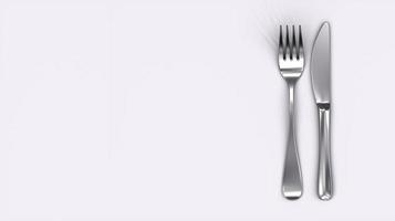 Knife and fork isolated on white background. Copy Space. Cooking icon. Symbol. photo