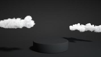 Black podium with cloud on dark background. Product display stand. Insert your product. 3d rendering. photo