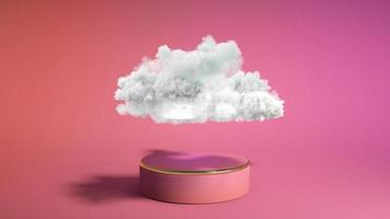 Pink podium with cloud on pink background. Product display stand. Insert your product. 3d rendering. photo