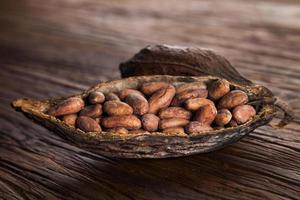 vaina de cacao sobre fondo de madera