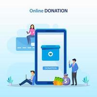 Online Donation Illustration. Charity and donation web poster, people donate money.
