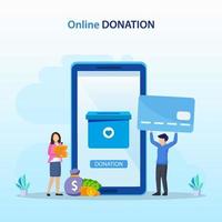 Online Donation Illustration. Charity and donation web poster, people donate money. vector