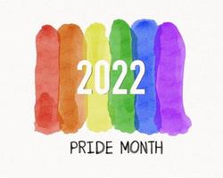 LGBT  Pride month watercolor texture concept. Rainbow brush style isolate on white background with  text pride month 2022. photo