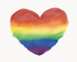 LGBT  Pride month watercolor texture concept. Rainbow flag brush style in heart shape isolate on white background. photo