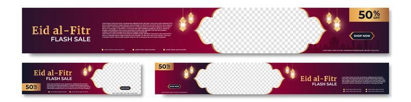 Set of Eid al fitr sale banner template. Suitable for social media post and web internet ads. Vector illustration