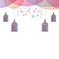 Greeting card or banner background. Hand drawn lanterns and stars. Hand drawn decoration background. Vector illustration