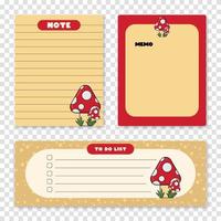 Cute memo template. A collection of striped notes, blank notebooks. Template for agenda, schedule, planners, checklists, notebooks, cards and other stationery. Vector illustration