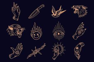 Set collection mystical celestial clipart symbol space doodle esoteric magic elements vintage illustration