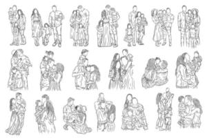 set Huge Collection Bundle of Family With Love Happy Wife and Husband With Baby and Child Line Art illustration vector