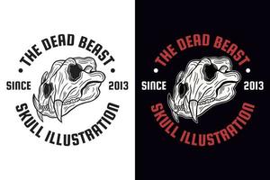 Set Dark illustration Beast Skull Bones Head Hand drawn Hatching Outline Symbol Tattoo Merchandise T-shirt Merch vintage vector