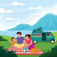 Family Camping Van Concept vector