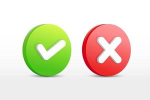 correct and wrong check marks symbol icon 3d, checklist button vector