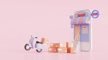 Shopping on-line. Online store on the website application. background. digital marketing shop concept. 3D illustration photo