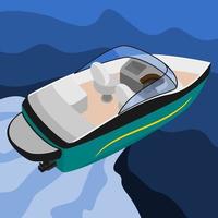 vista oblicua trasera superior editable barco bowrider americano en ilustración de vector de agua para elemento de arte de transporte o diseño relacionado con recreación