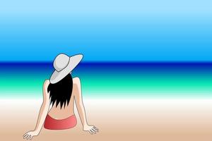 Bikini woman on the beach wearing a hat vector