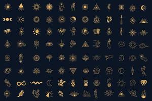 Set Huge Collection Bundle Magical Celestial Element Dark Holly Doodle esoteric spiritual occultism vintage boho line hand drawn vector