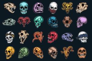 Set Mega Collection Bundle Dark Art Skull Head and Bones horror vintage Collection for tattoo and t-shirt hand drawn vector
