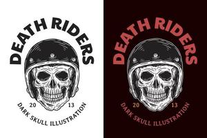 Set Skull Rider Helmet Dark illustration Skull Bones Head Hand drawn Hatching Outline Symbol Tattoo Merchandise T-shirt Merch vintage