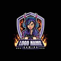 vector de diseño de ilustración de chica gamer o diseño de equipo de logotipo de esport