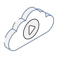 An editable isometric icon of cloud video vector