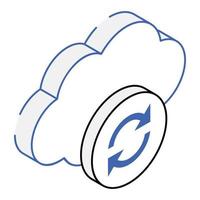 An outline isometric icon of cloud sync vector