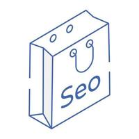 SEO bag outline isometric icon vector