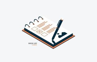 Check list paper with pencil on clipboard isometric design. Completed to do list concept, Successful completion of business tasks vector illustration