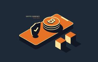 Minimal crypto currency isometric design, Block chain technology concept, Digtital advertising and marketing for future money investment vector
