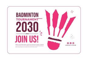 Badminton tournament poster template with shuttlecock isolated on white background, Minimal competition invitation in flat design vector