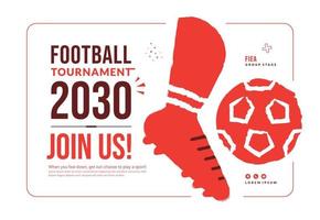 Football tournament poster template with shoe kick ball isolated on white background, Minimal competition invitation in flat style