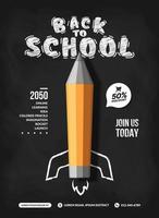 diseño de vector de fondo de lanzamiento de cohete de lápiz, concepto de regreso a la escuela para cartel de invitación y pancarta