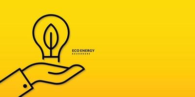 Hand holding light bulb on yellow background, Pollution and environment protection concept, Green energy electricity usage vector